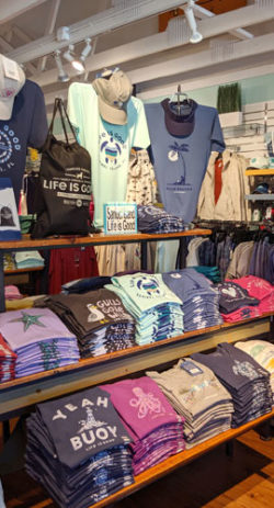 Display of t-shirts in a clothing store